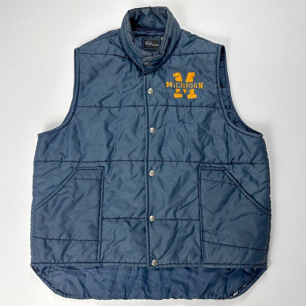 Vintage University Of Michigan Artex Mens Puffer Vest Blue M 70s 80s UofM Snap